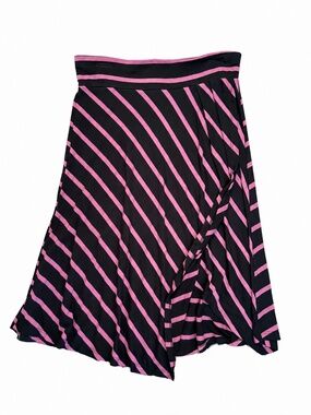 Bobeau Small Black & Pink Striped Asymmetrical Handkerchief Hem Skirt